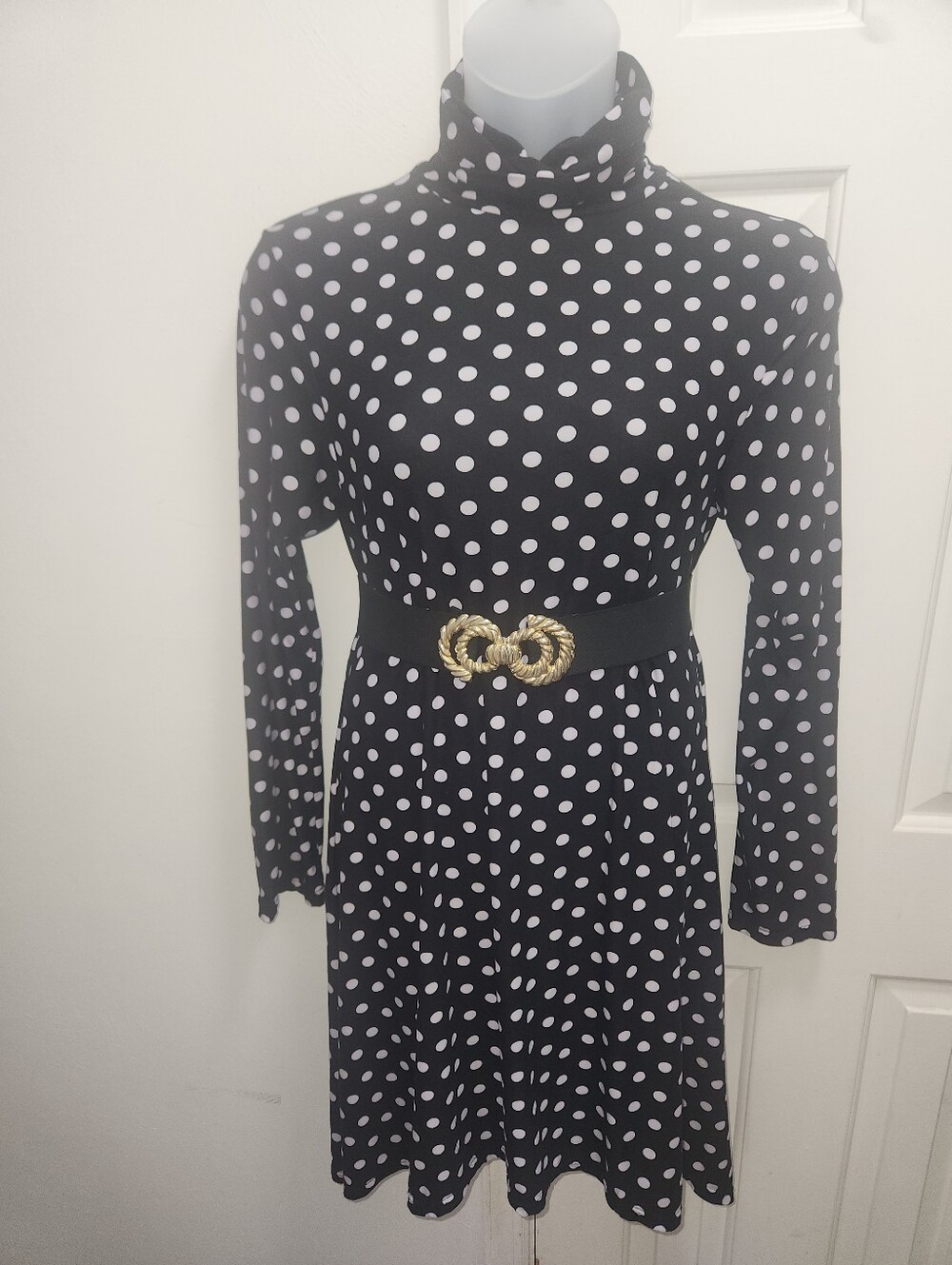 2 Chic Black Polka Dot Turtleneck Dress Size Med/L